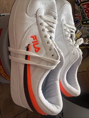 Fila White Leather Low-Top Sneakers with Orange Accent